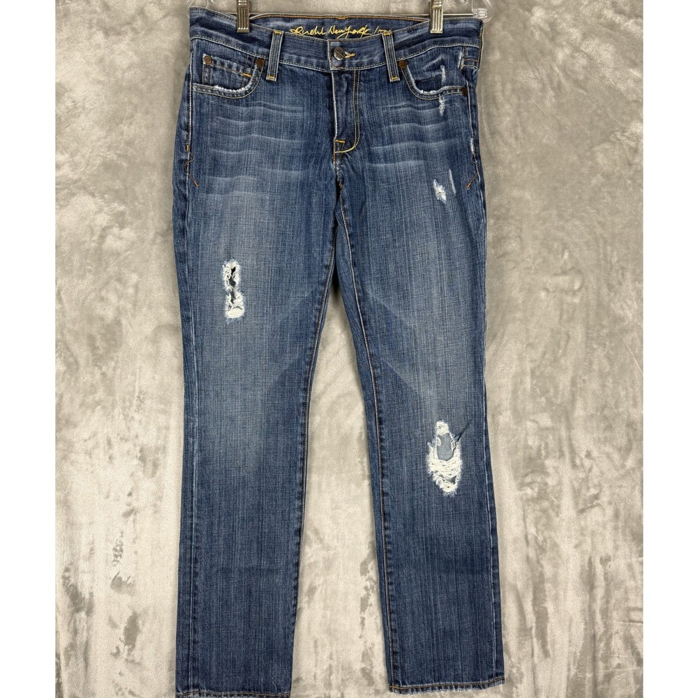 ROEMIL NEW YORK 10014 Distressed‎ Blue Denim Jeans Womens 27x30 Straight Leg